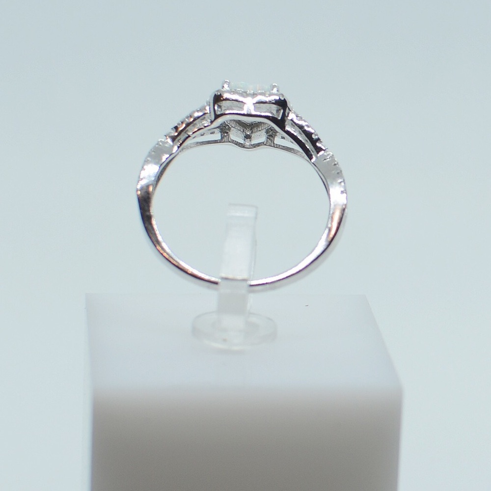 .925 Sterling Silver White Opal CZ Heart Ring - Picture 3 of 6